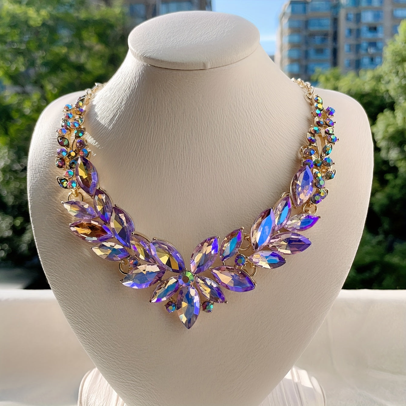 Rhinestone Statement Necklace Chunky Bib Jewelry for Women
