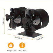 Aluminum Dual Head Stove Fan, Heat Powered Fireplace Fan, Large Room Circulation