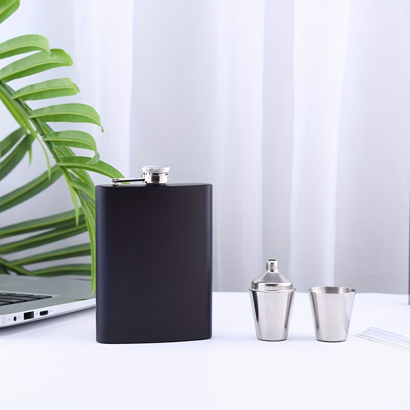 Men's 8oz Black Stainless Steel Wine Jug with 2 Glasses and Funnel for Camping