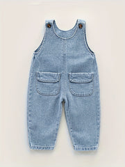 Toddler Boys Light Blue Denim Overalls with Adjustable Straps Pockets Non-Stretch Fabric