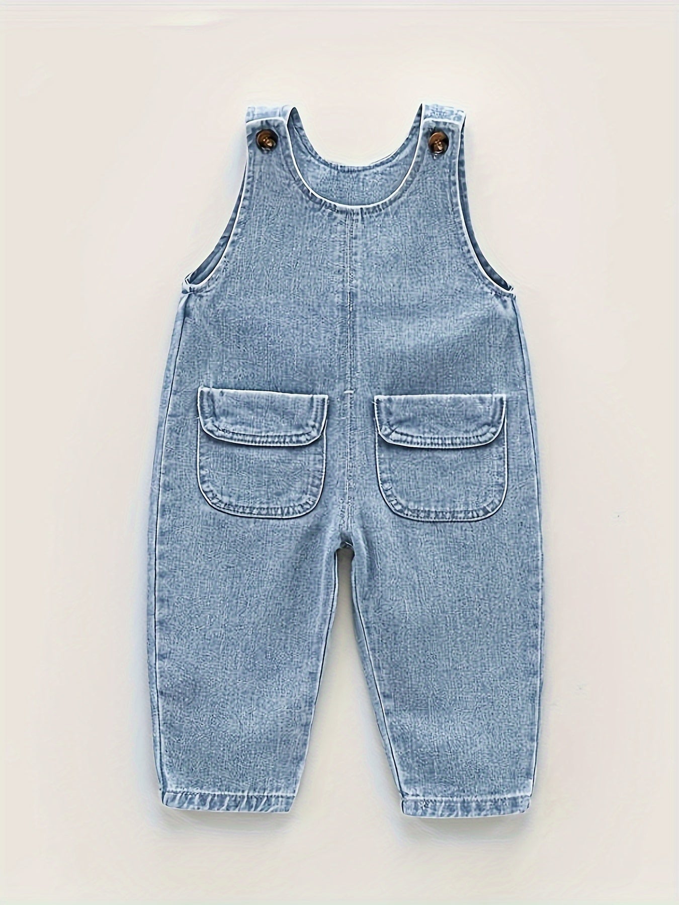 Toddler Boys Light Blue Denim Overalls with Adjustable Straps Pockets Non-Stretch Fabric