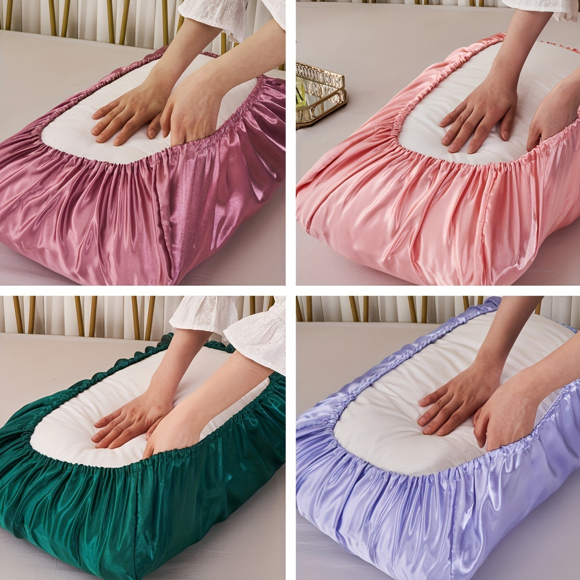 Breathable Satin Pillowcases with Elastic Cord for Comfortable Sleep Set of Two