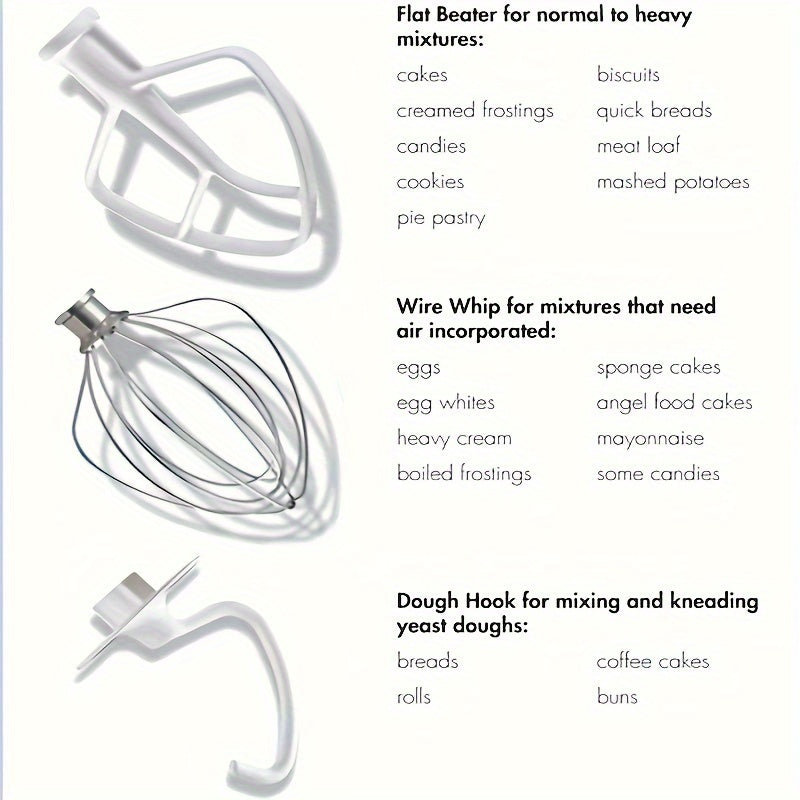 Stainless Steel Mixer Attachments 3-Piece Kit for 4.5-5QT Stand Mixers