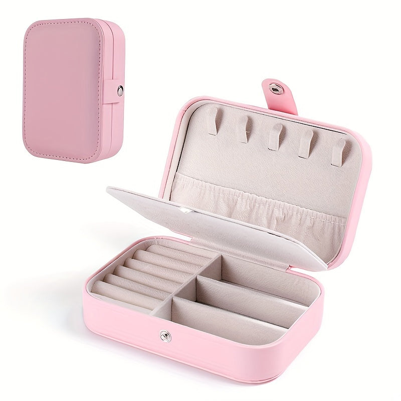 Joyero rosa para mujeres con compartimentos y espejo