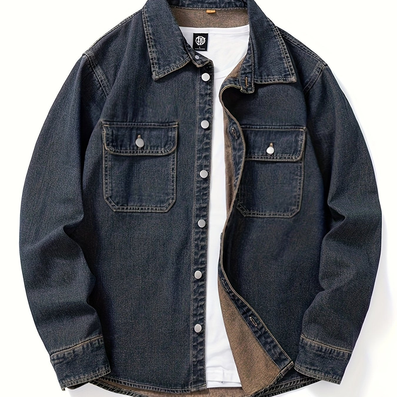 Men's Casual Denim Shirt Long Sleeve Loose Fit Chest Pocket Spring Fall