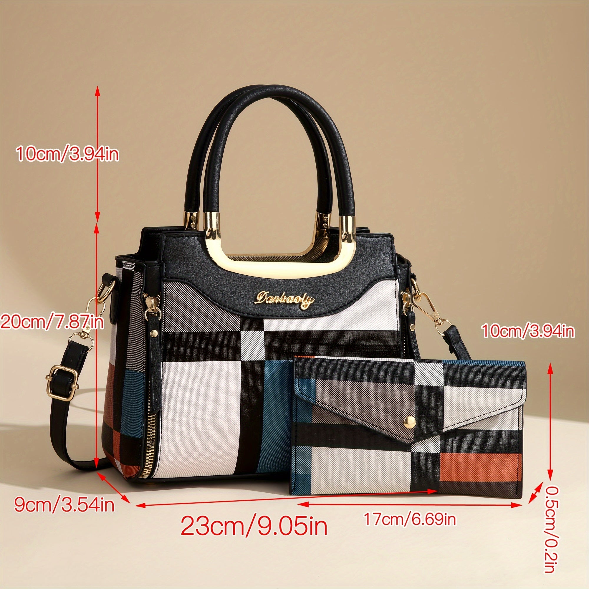 Valentine's Day Tote Bag with Multiple Carrying Options Black Checkered PU Stylish Crossbody Shoulder Bag