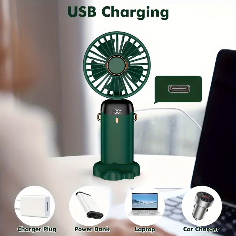 Portable Handheld Fan with USB Charging Foldable Desk Fan Digital Display for Office Outdoor Travel