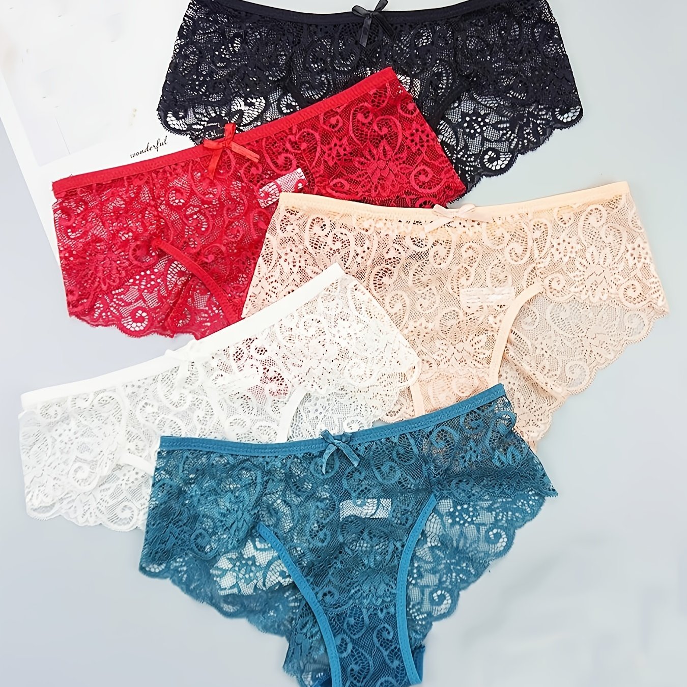 Women’s Lace Mid Waist Panties 5-Pack Comfortable Underwear