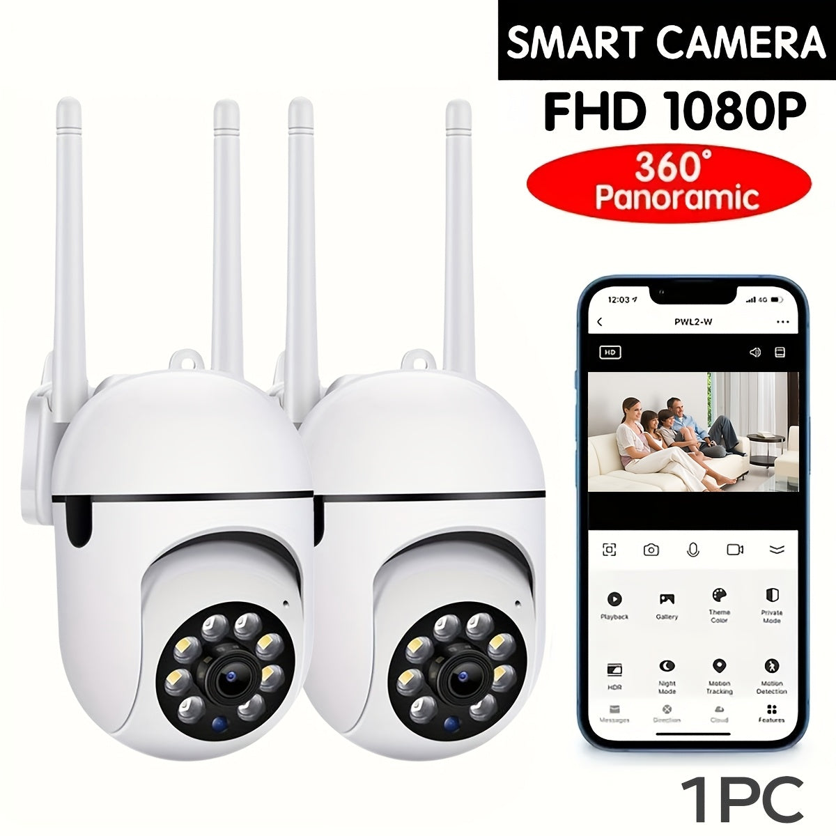 1080P HD Indoor Home Security Camera with Full-Color Night Vision Two-Way Audio PTZ Motion Tracking Wall Mount