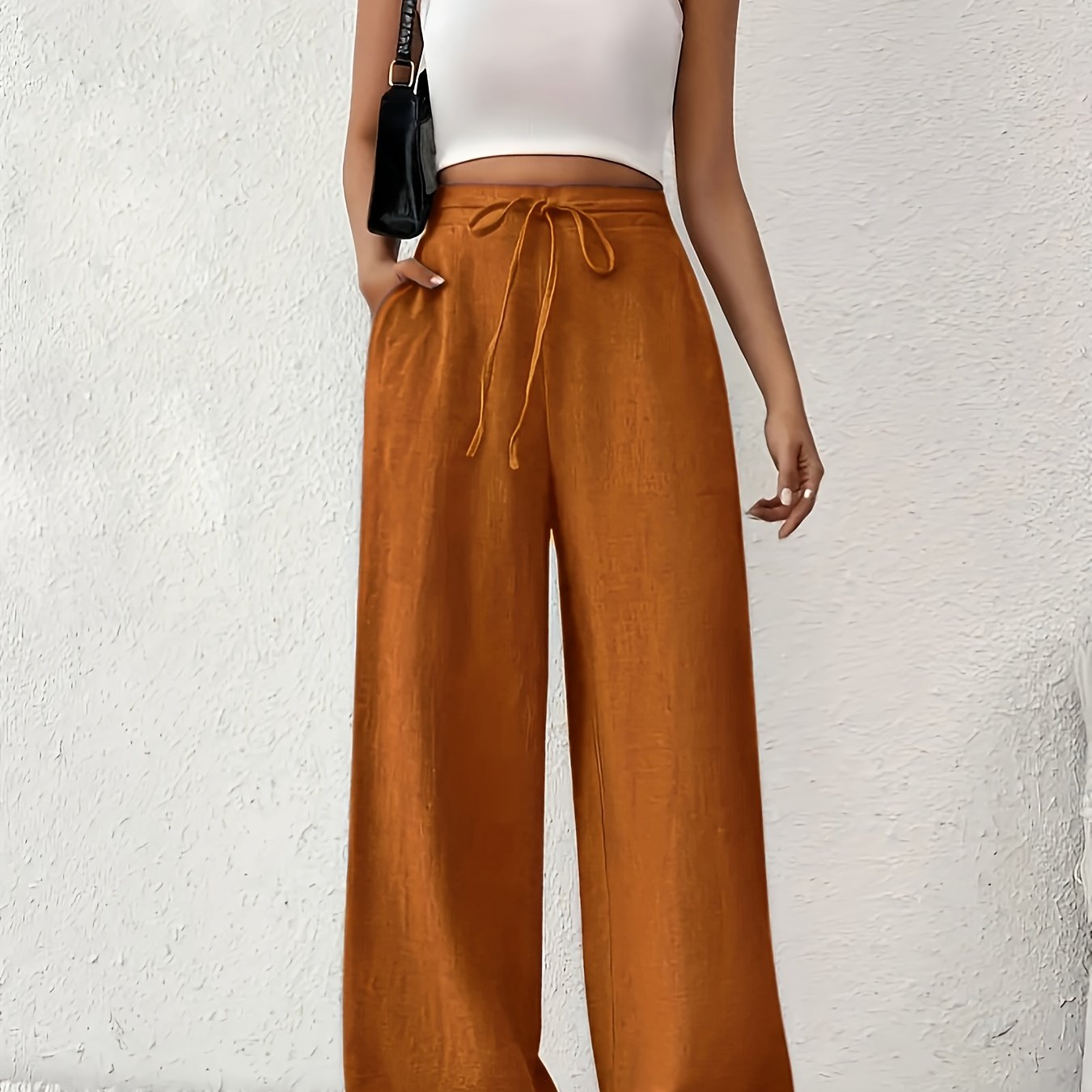 Plus Size Women Wide-Leg Pants Cotton Casual Solid Color Spring Summer Fall