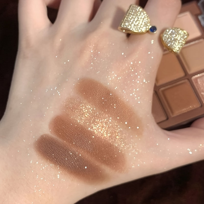 Paleta de sombras de ojos para mujer de 9 colores marrón ahumado mate con brillo de larga duración
