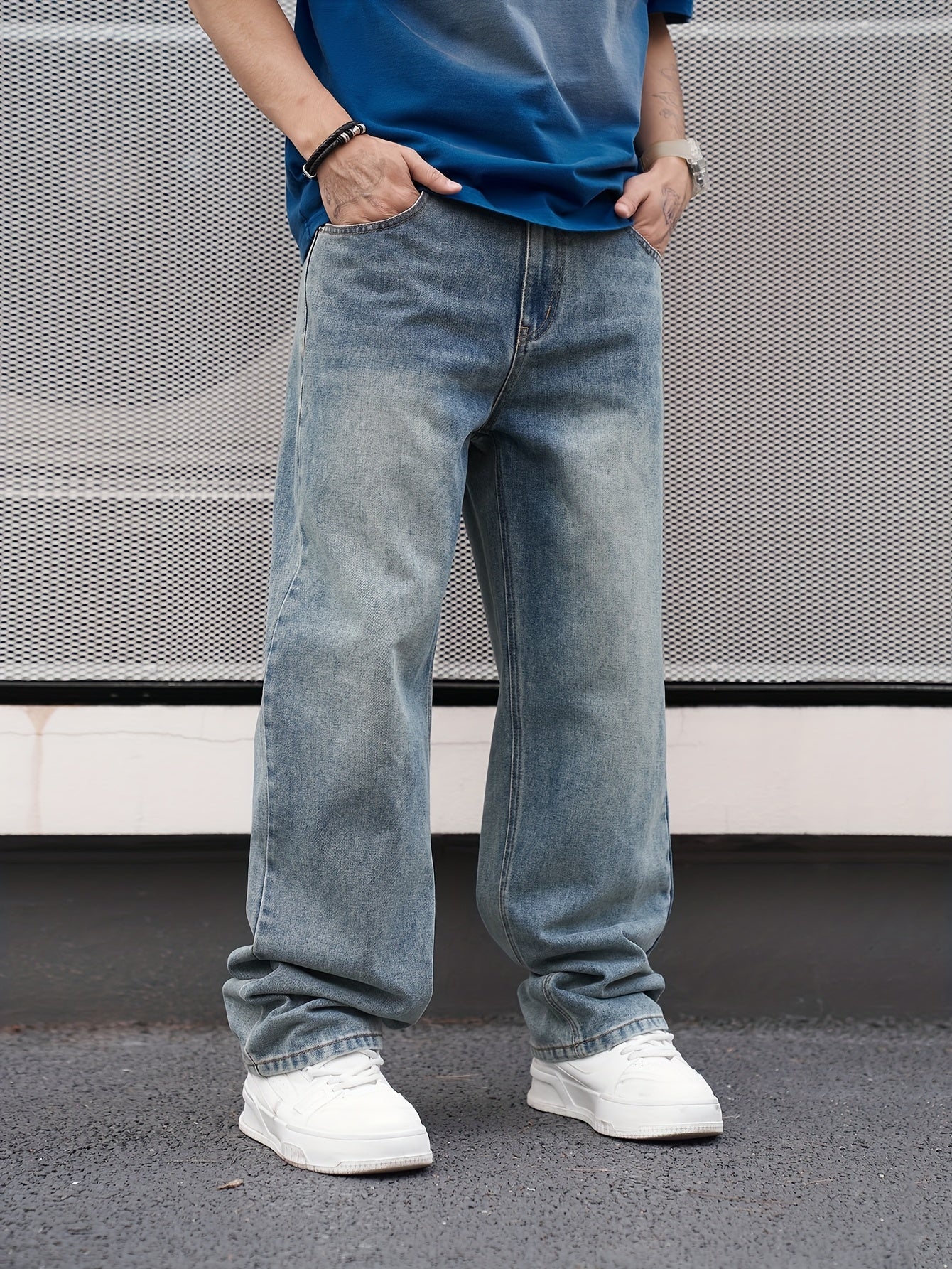 Men's Plus Size Solid Color Denim Jeans Casual Straight Leg Long Length Spring Fall Outdoor