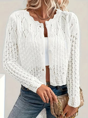 Plus Size Women's Solid Color Long Sleeve Cardigan Casual Hollow Style