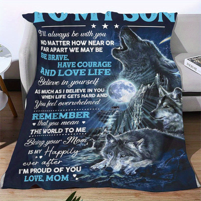 Kids Wolf Printed Flannel Blanket for Snuggling and Camping