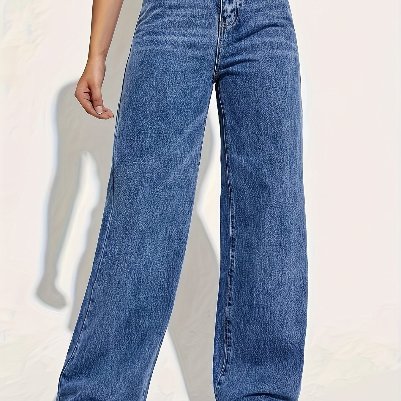 Women's High Rise Denim Jeans with Button Fly and Straight Leg