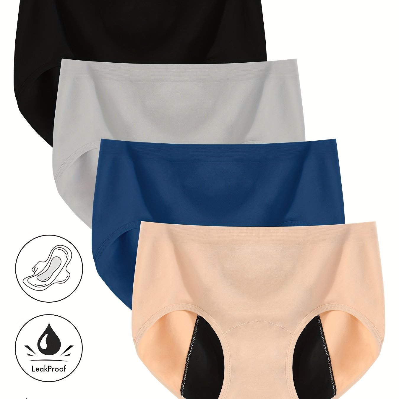 Pack de 4 braguitas menstruales para mujer, cobertura total, anti-fugas, transpirables, de algodón