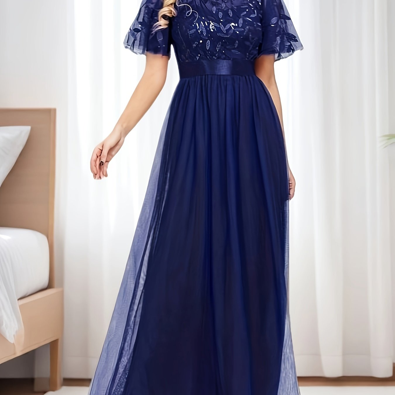 Plus Size Evening Gown A-Line Mesh Splicing for Banquets and Parties