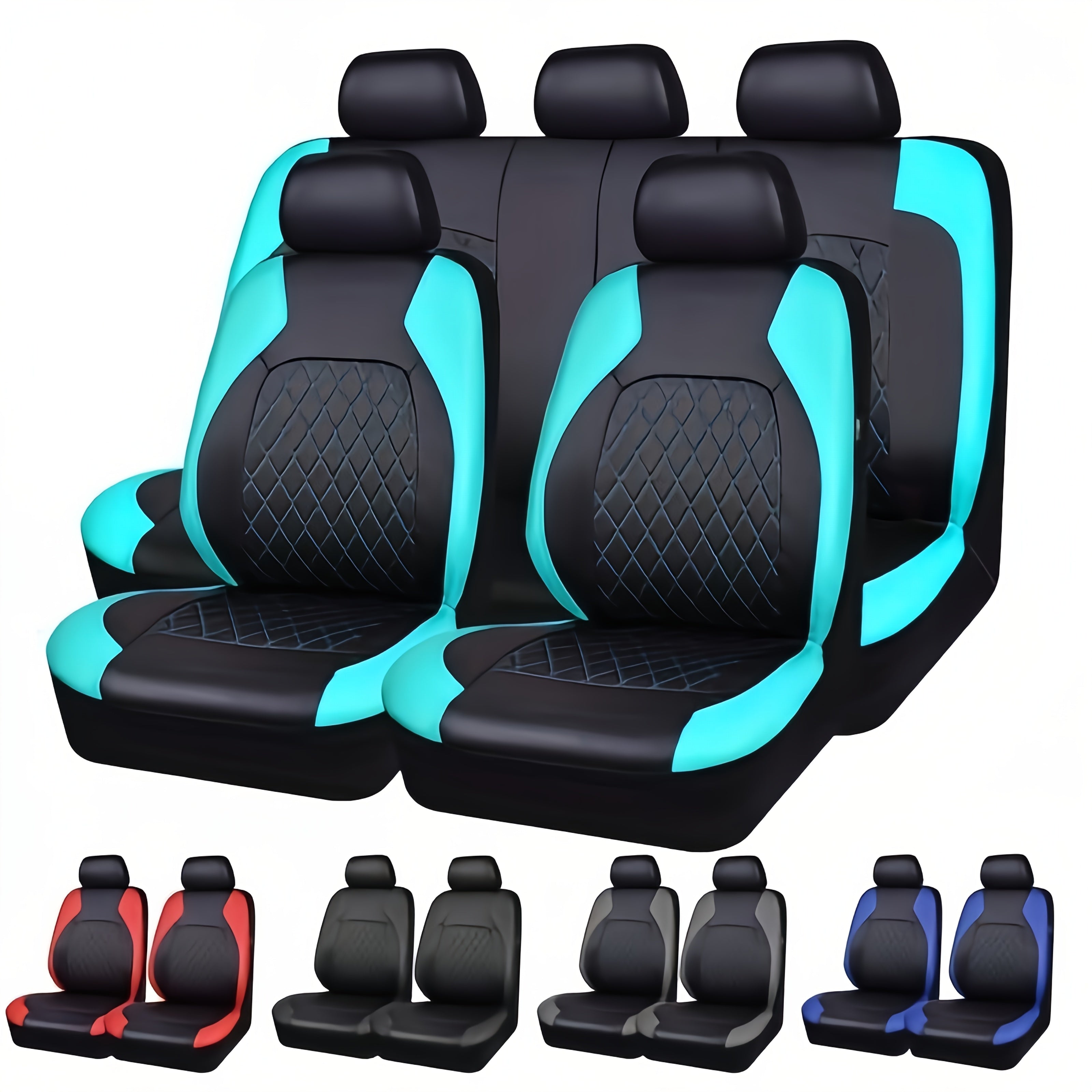 Universal PU Leather Car Seat Covers Full Set Breathable Airbag Compatible Fits Cars Trucks SUVs