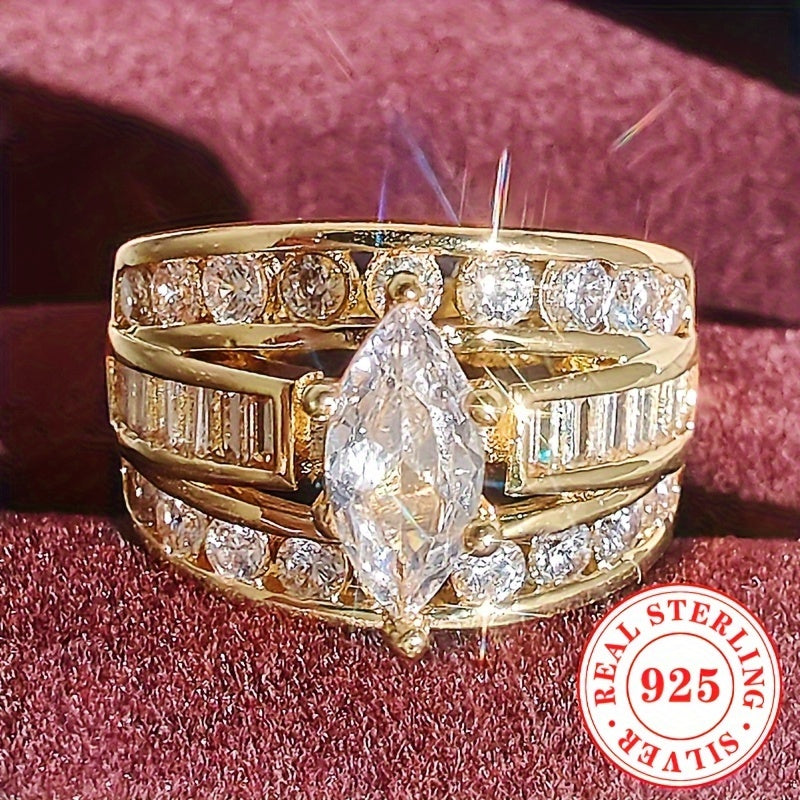 Zarif Marquise shaklidagi Zirconia uzuk, 8.8g - Aprel tug'ilgan kunlari va Mardi Gras bayramlari uchun mukammal, har kuni kiyish yoki maxsus tadbirlar uchun ideal, har qanday fasl uchun hayratlanarli kelin zargarligi.