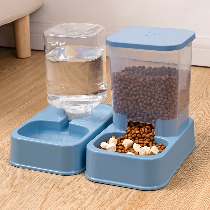 Self-Feeder and Water Dispenser Set for Cats Durable Plastic Automatic Feline Food and Water Dispenser