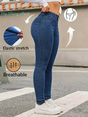 Plus Size High-Waisted Skinny Jeans Deep Blue Stretch Breathable