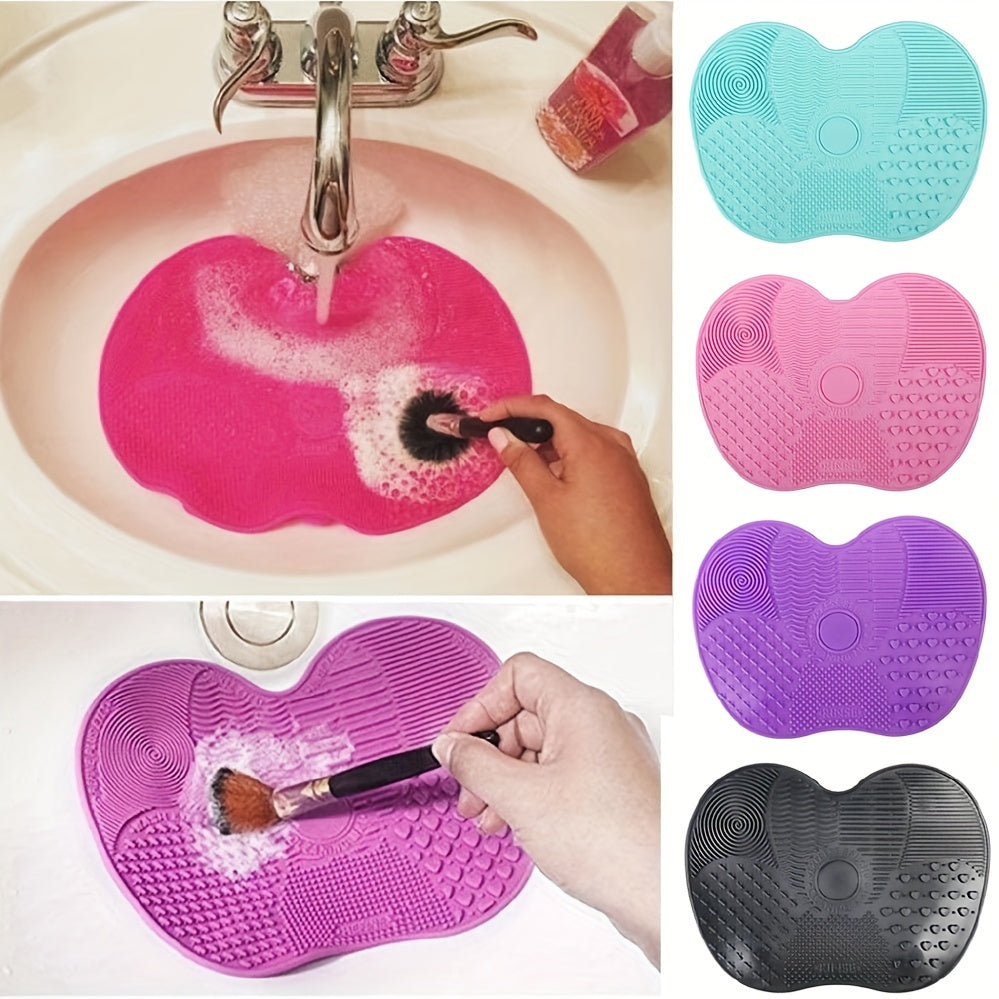 Silicone Beauty Tool Cleaner Pad Apple-Shaped Textured Surface for Makeup