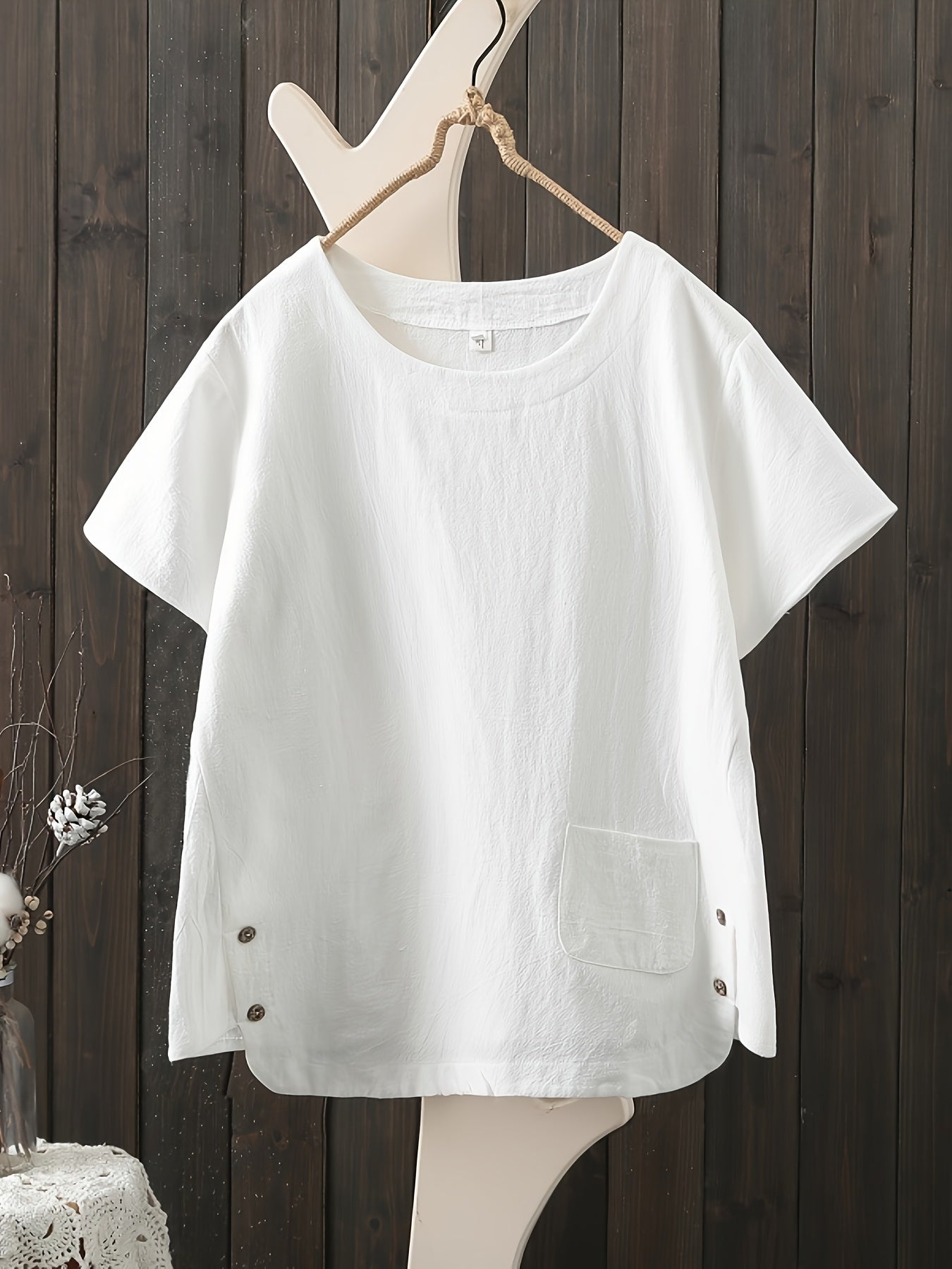 Camiseta de verano para mujer talla plus azul claro manga corta top casual