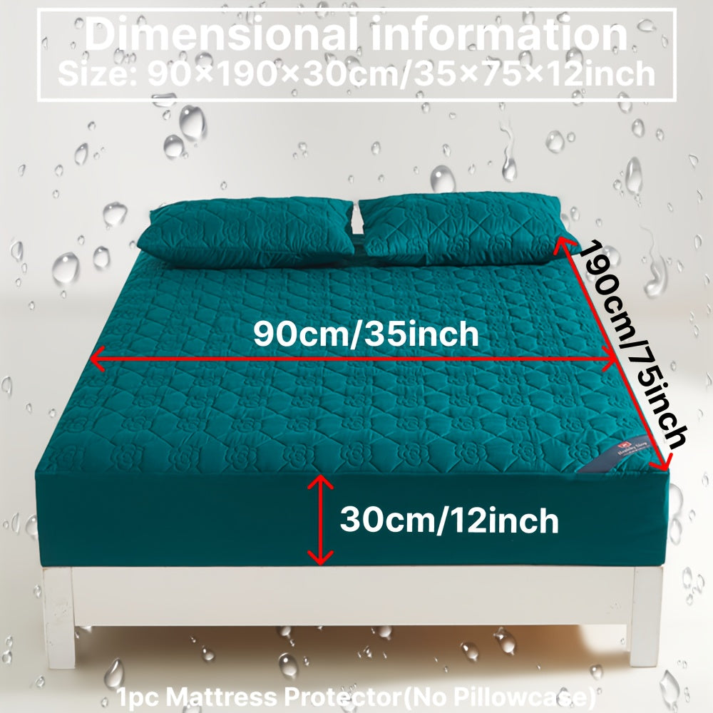 Protector de colchón impermeable con sábana ajustada, color verde azulado con estampado floral, acolchado, tecnología Soundwave, transpirable, poliéster