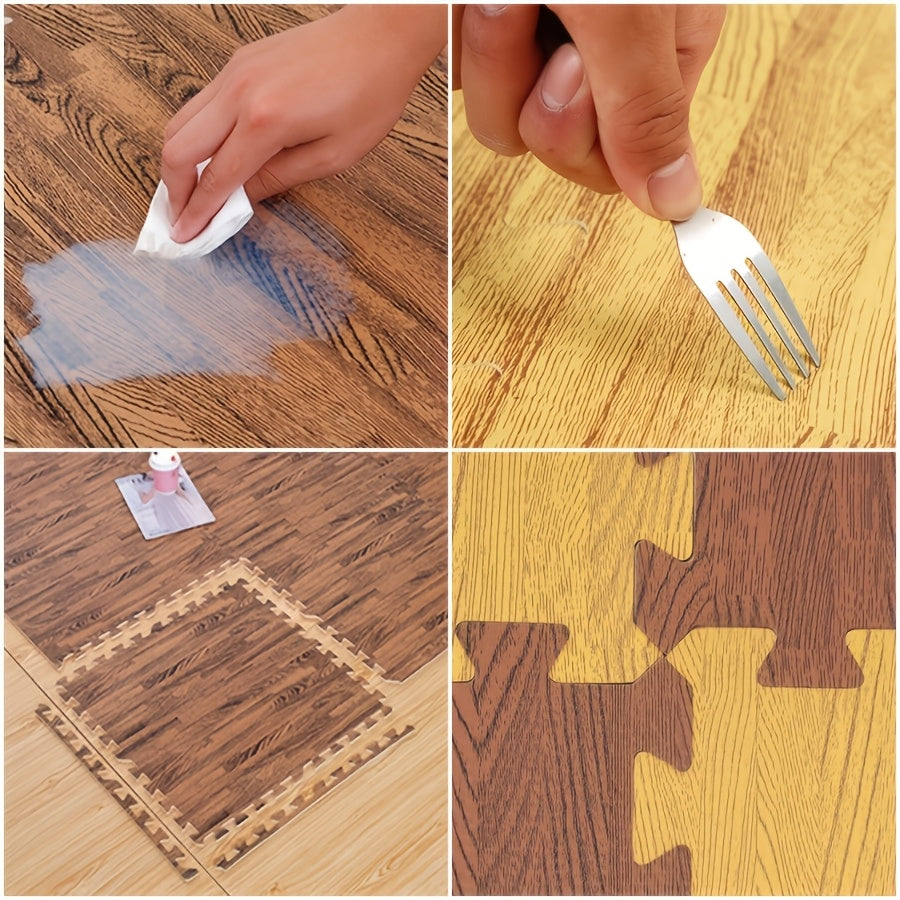 Wood Grain Interlocking Floor Tiles EVA PE Foam Puzzle Carpet 30x30cm Indoor Mat