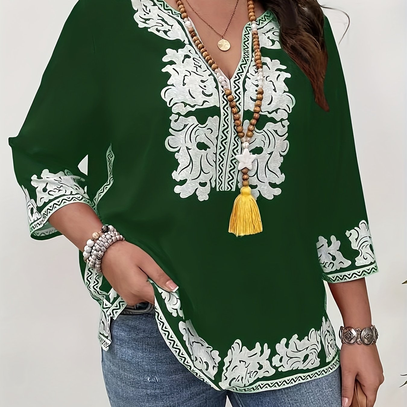 Women's Floral Print V-Neck Long Sleeve Blouse Polyester Spandex Stretchy All-Season