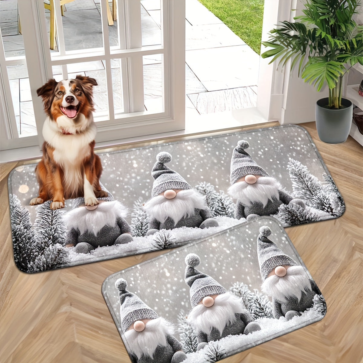 Rojdestvo Gnome eshigi mato, sirtdosh bo'lmagan, ichki va tashqi foydalanish uchun, mashinada yuviladigan polyester