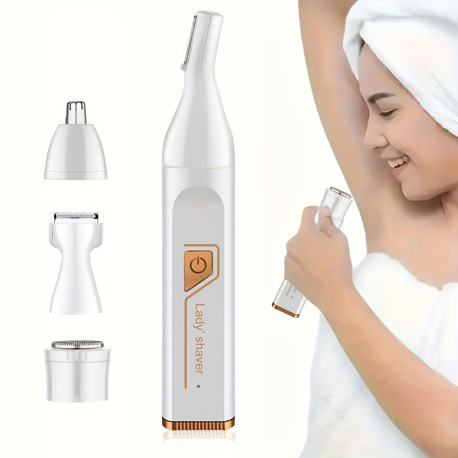 4-in-1 Electric Hair Remover Set Bikini Trimmer USB Rechargeable for Face, Eyebrows, Nose, Legs