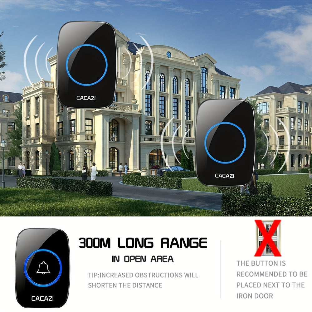 Wireless Doorbell Set with 2 Plug-in Receivers 304.8m Range 60 Melodies Volume Control EU Plug