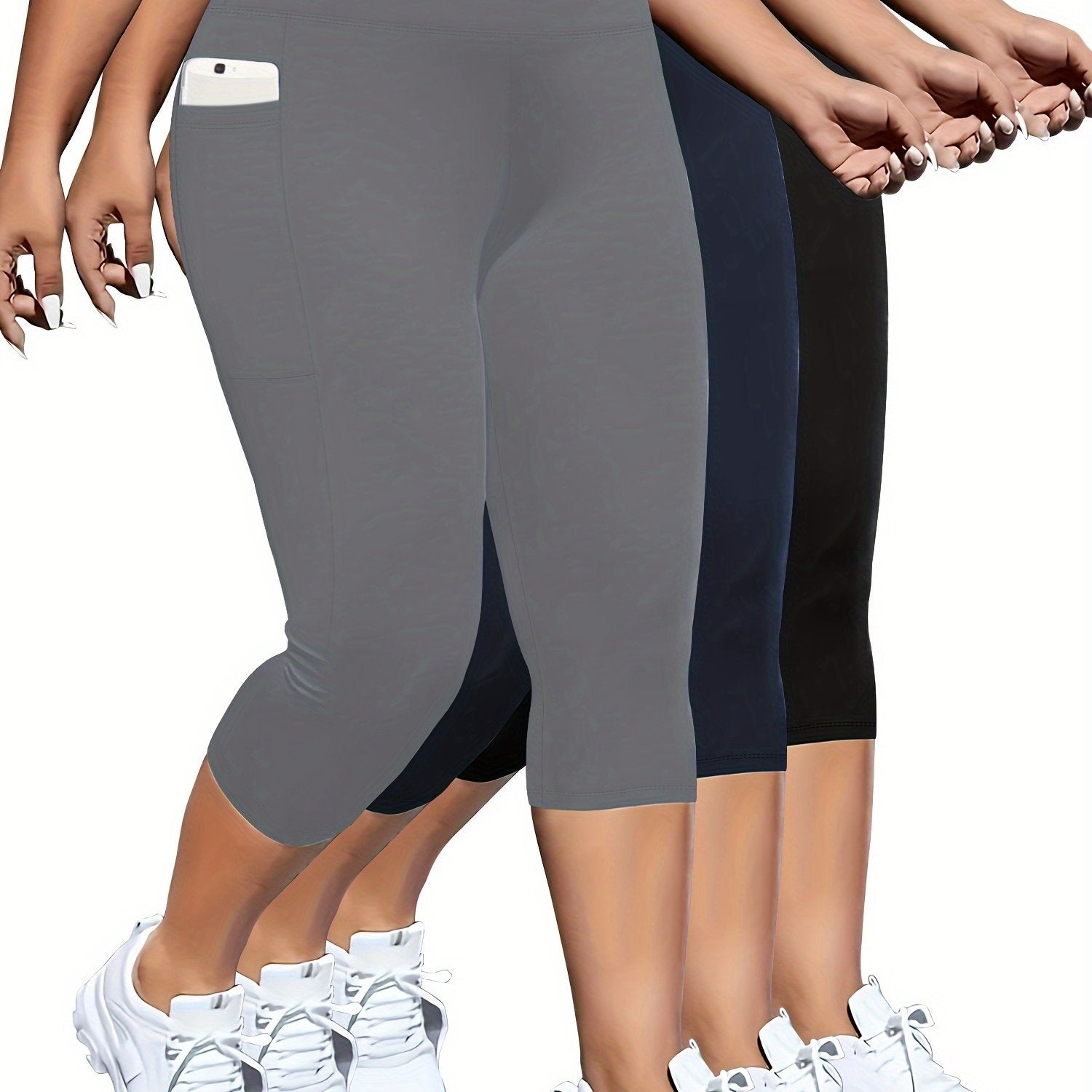 Plus Size High Waist Pocket 7-Pocket Pants for Women Black Large