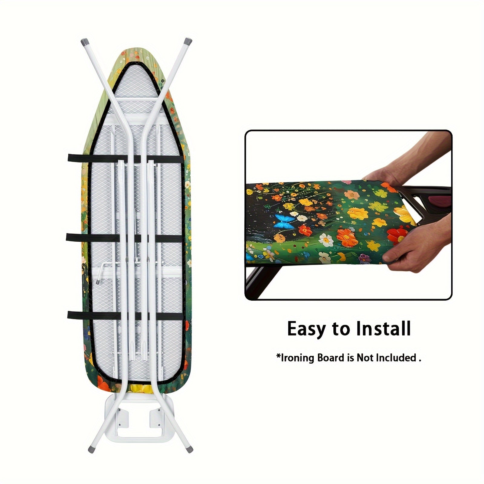 Ironing Board Cover with Elastic Edge Black Cat Floral Print Standard Size Dust-Proof Protector