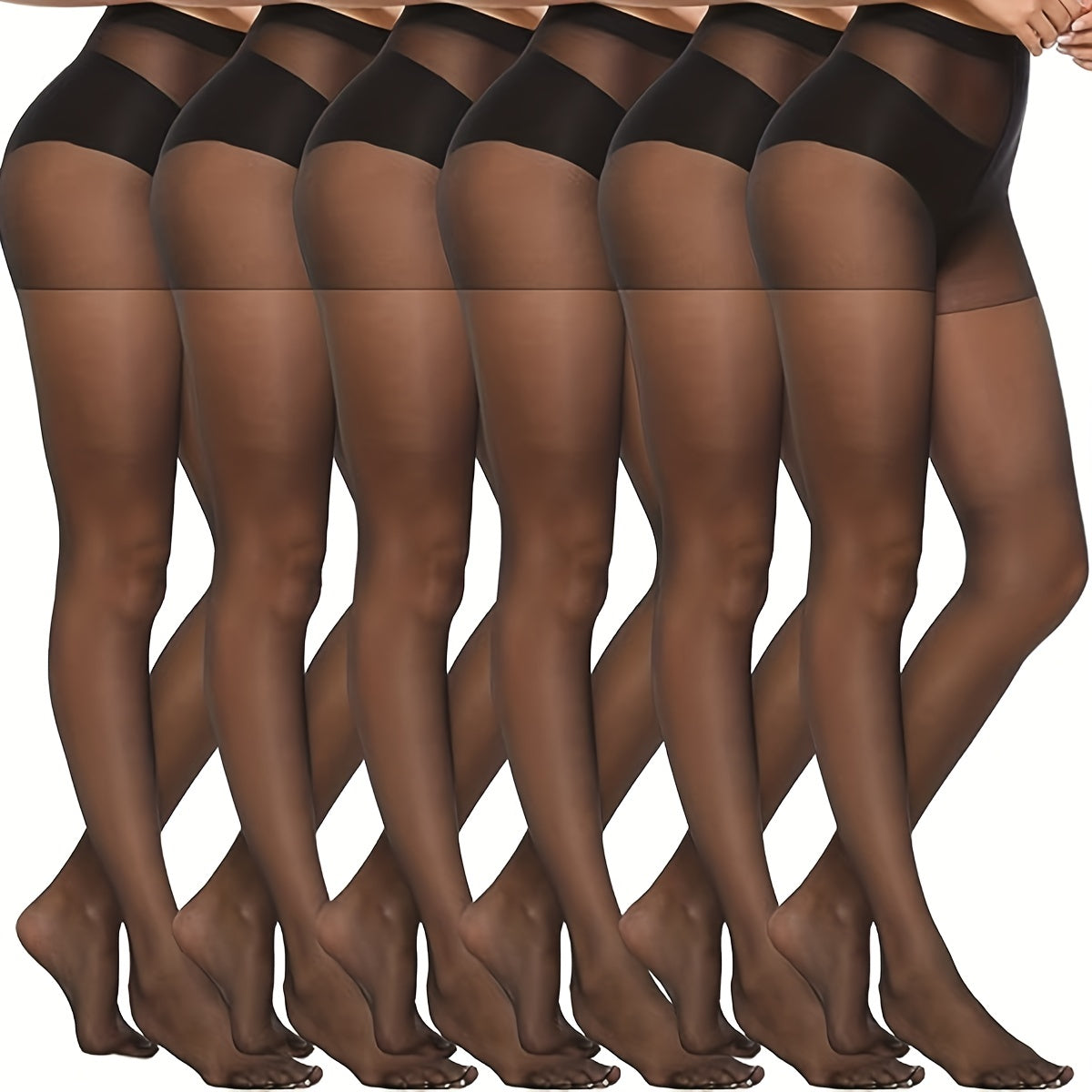 Women’s High-Waisted Semi-Sheer Footed Pantyhose 6 Pack Nylon Spandex
