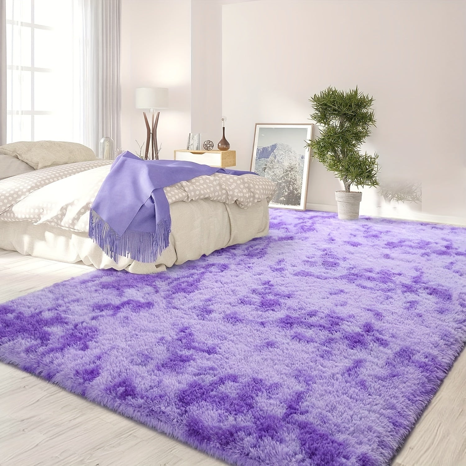 Luxurious Shag Area Rug, Plush Fuzzy, Non-Slip, Machine Washable Bedroom Rug