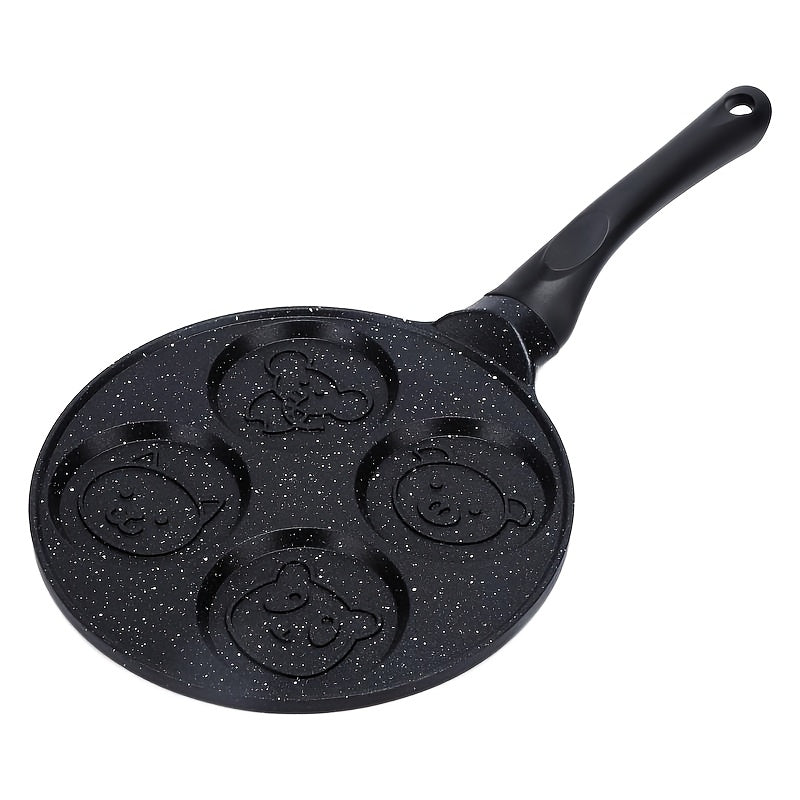 4-Cavity Non-Stick Mini Crepe Maker with Happy Face & Cartoon Patterns Aluminum Alloy Frying Pan