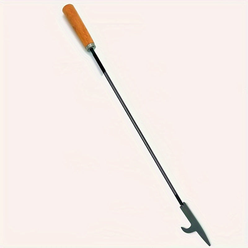 Portable Fire Pit Poker Stick with Swivel Mount and Wooden Handle for Camping and Indoor Use