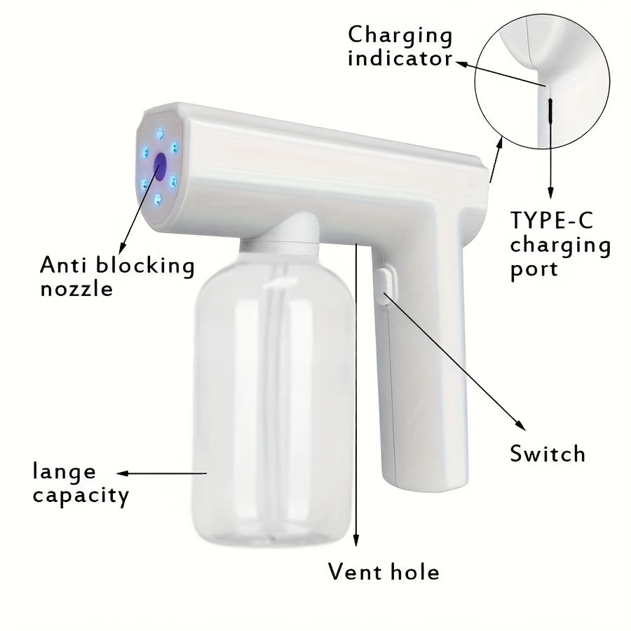 300ml Electric Nano Spray Gun Humidifier Air Freshener Diffuser USB Rechargeable Blue Light Atomizer