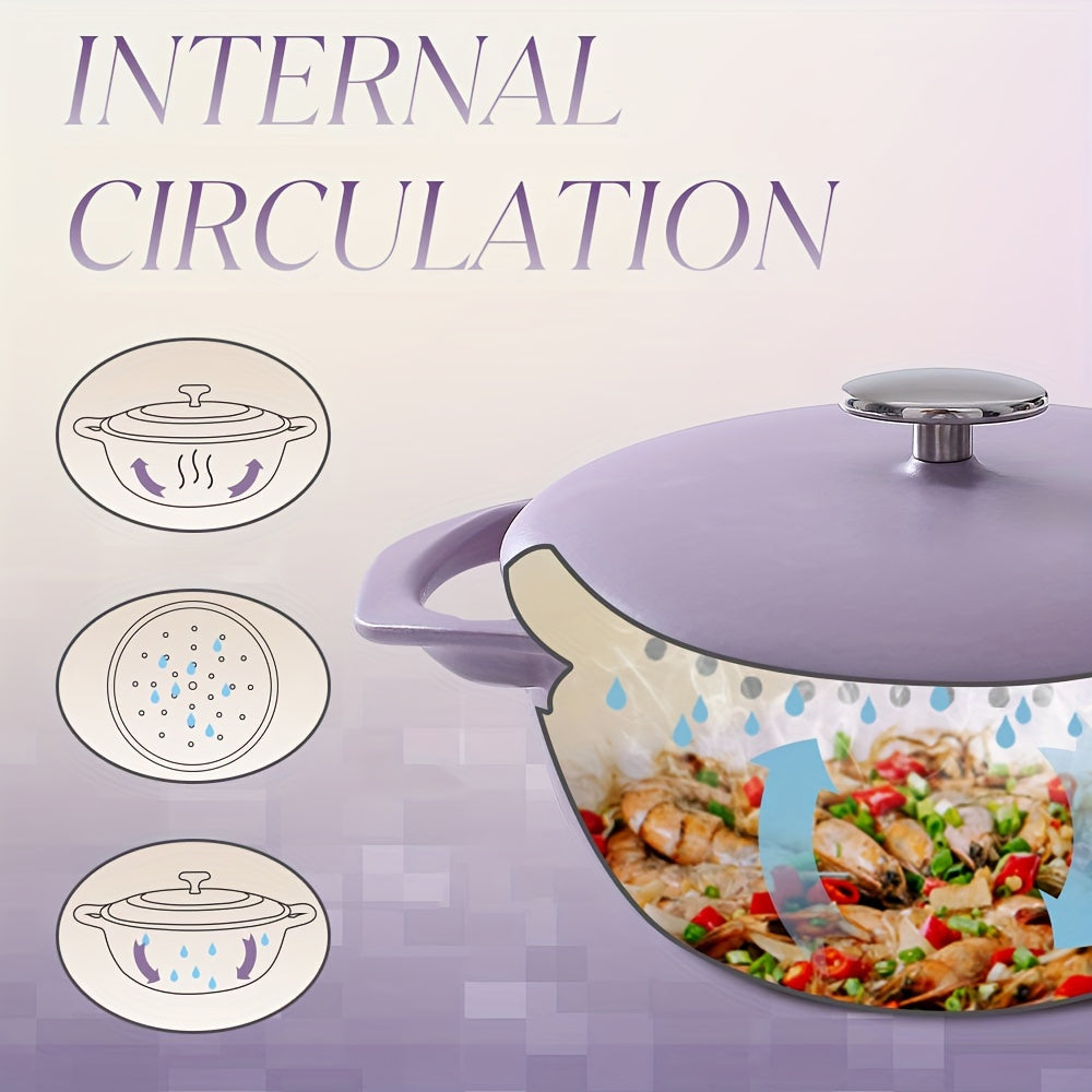 Enamel Cast Iron Dutch Oven with Dual Handles, Non-Stick Coating, 4 Qt