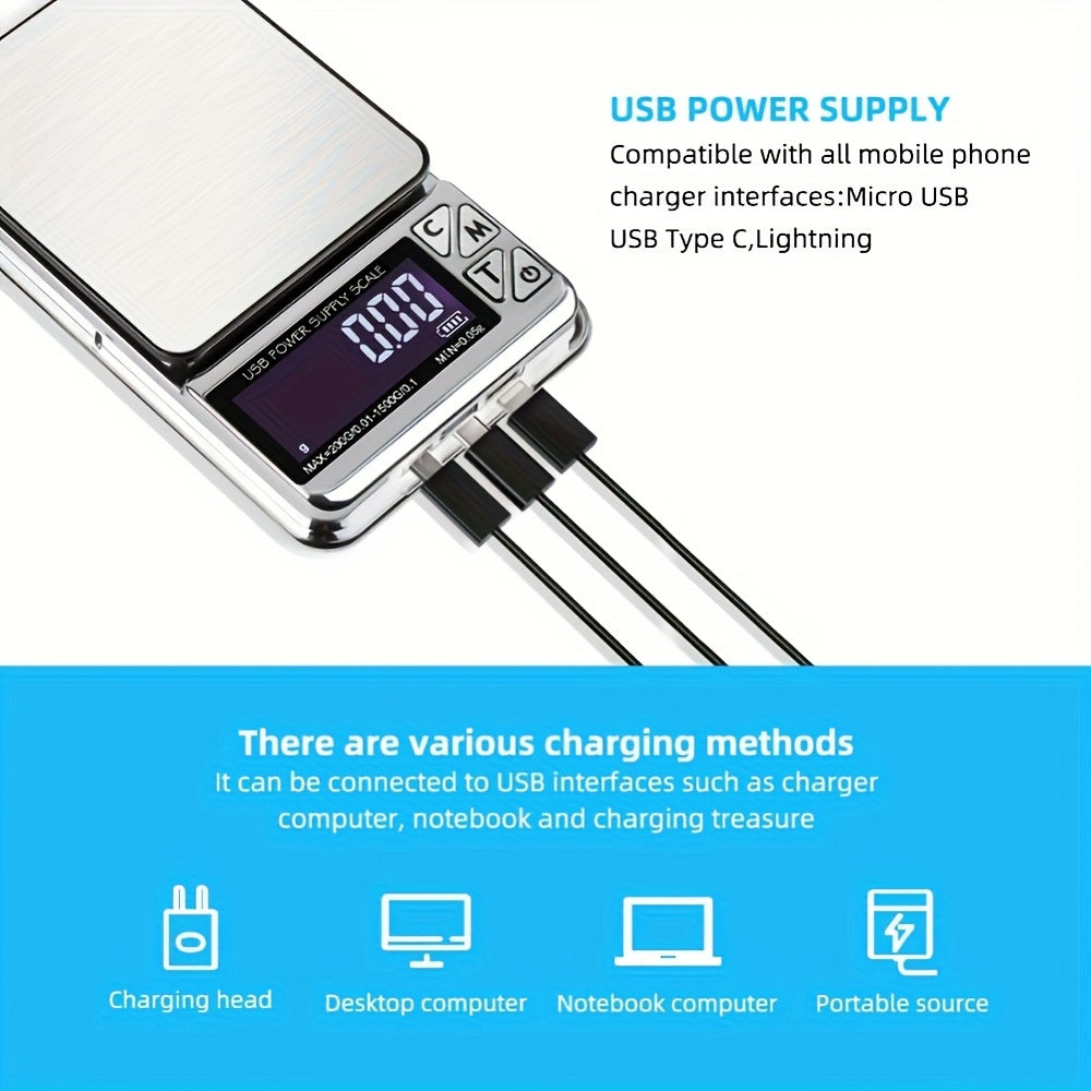 Stainless Steel Jewelry Scale Digital Display 1000g 0.01g Accuracy Rechargeable