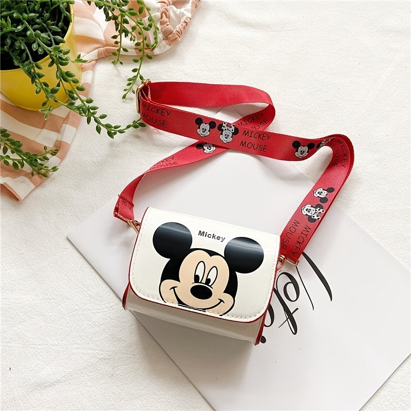 Kids Crossbody Bag with Cartoon Mickey and Minnie Mouse Design Durable PU Material for Travel and Outings