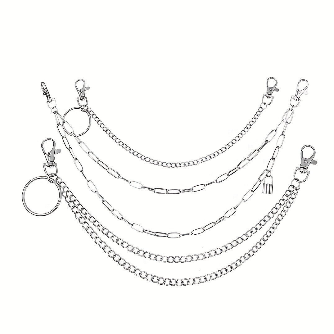 Pantalones de mezclilla punk para hombres y mujeres con cadena en la cintura y cadenas de múltiples capas de hip-hop