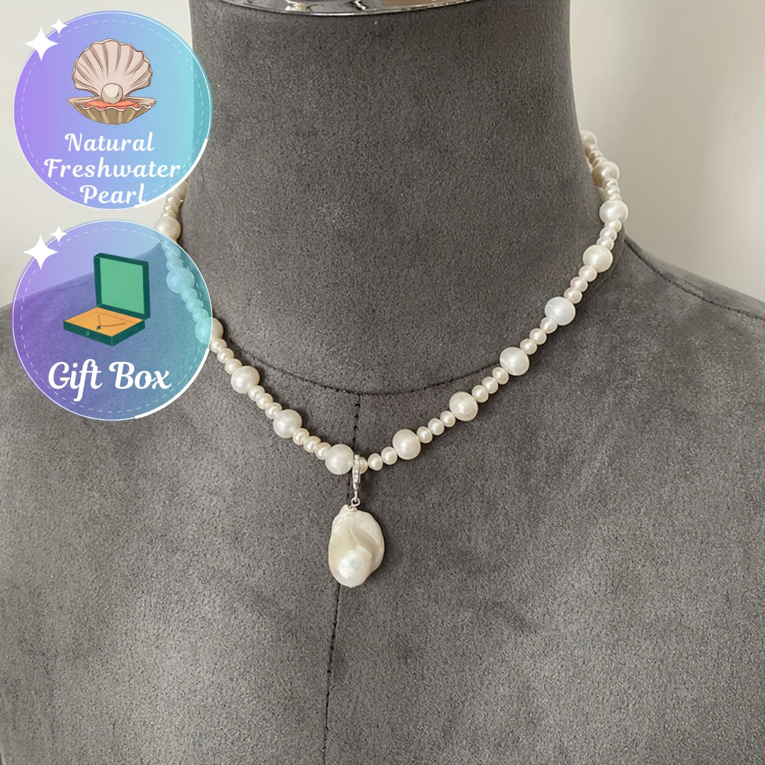 Freshwater Pearl Necklace with Adjustable Chain Baroque Style Beads for Special Occasions