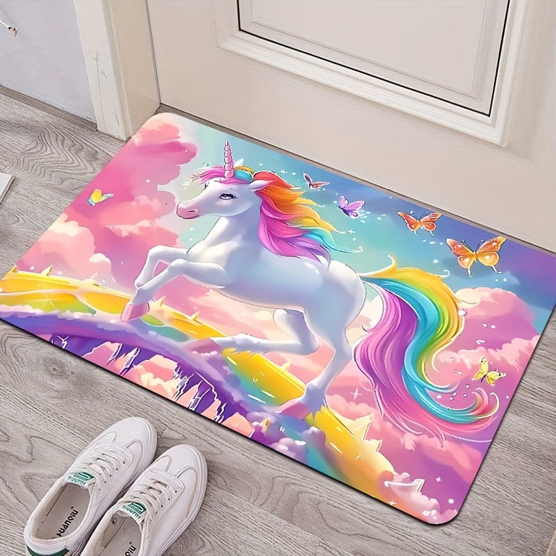 Alfombra de área de unicornio de 8mm de poliéster, alfombra de fantasía de dibujos animados para dormitorio, sala de estar, entrada