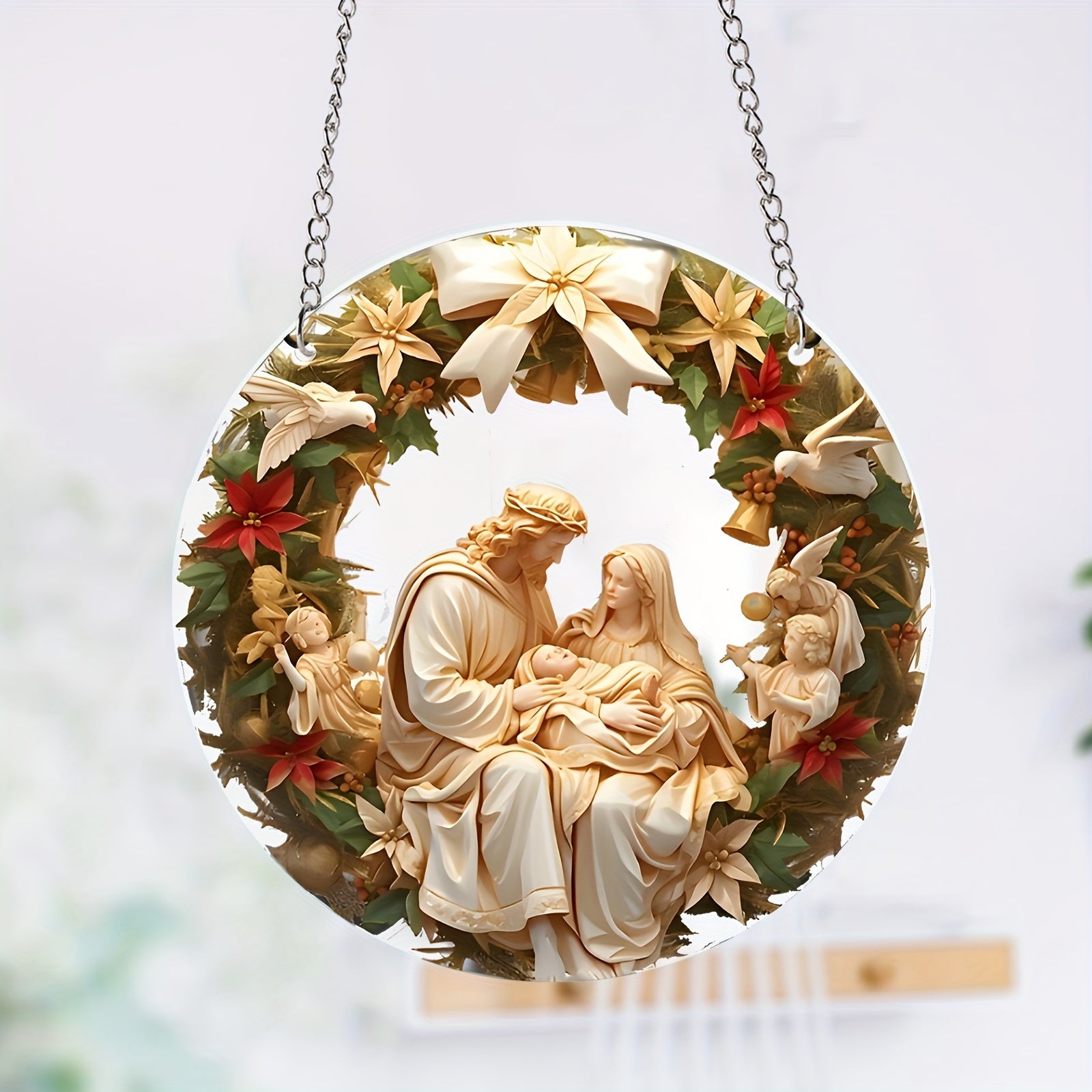 Waterproof Transparent Acrylic Holy Family Nativity Scene for Hanging Home Garden Christmas Decor