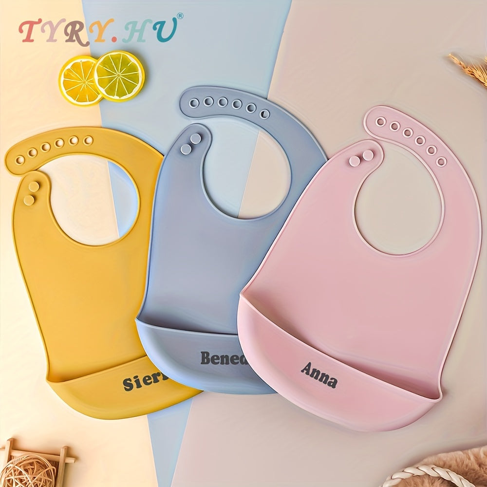 Set of 3 Waterproof Silicone Baby Bibs with Food Catcher and Adjustable Neck for Toddlers