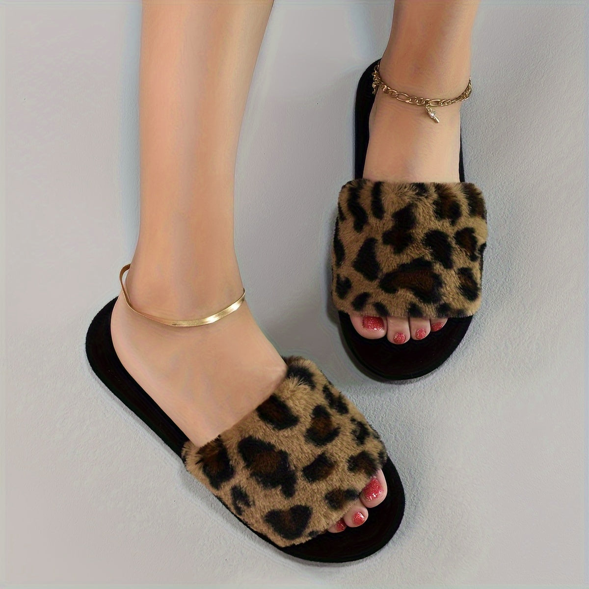 Leopard Print Women's Slip-On Slippers All-Season Soft Fabric Non-Slip EVA Sole