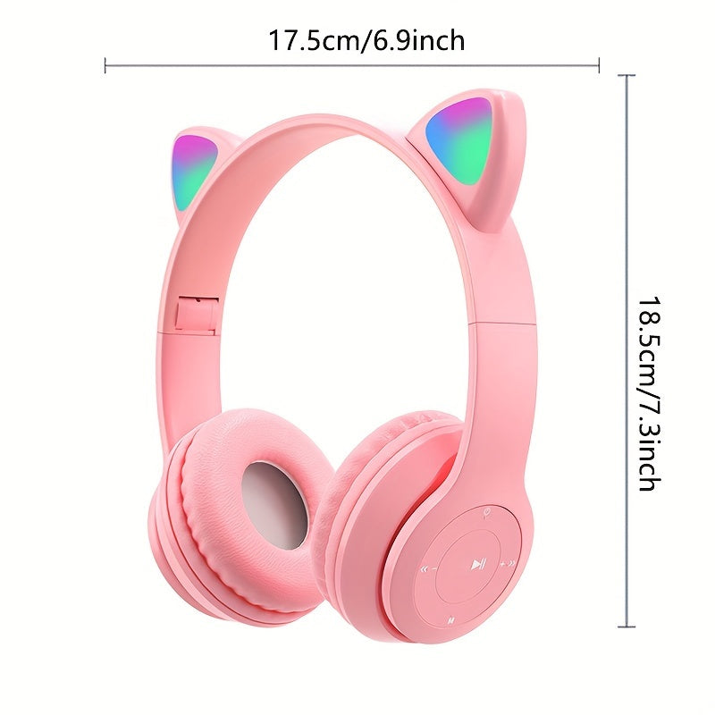 Auriculares inalámbricos para juegos con luces LED, diseño plegable, ranura para tarjeta SD, carga tipo C, compatible con tablets, ordenadores, televisores y teléfonos